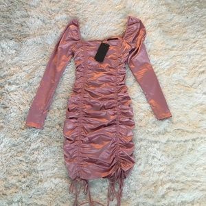 NWT Sweet and chic satin ruched mini dress